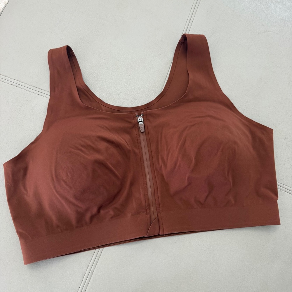 J16 Zyia Active Front Zip Sports Bra XXL Cinnamon Rust Brown High Impact Support